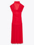 Elegant Mesh Patchwork Pleated Long Skirt Dress for Women Slim Evening Party Maxi Dress